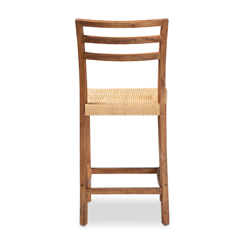 Arthur Counter Stool - Mid-Century Modern Walnut Brown Mahogany with Natural Rattan Seat