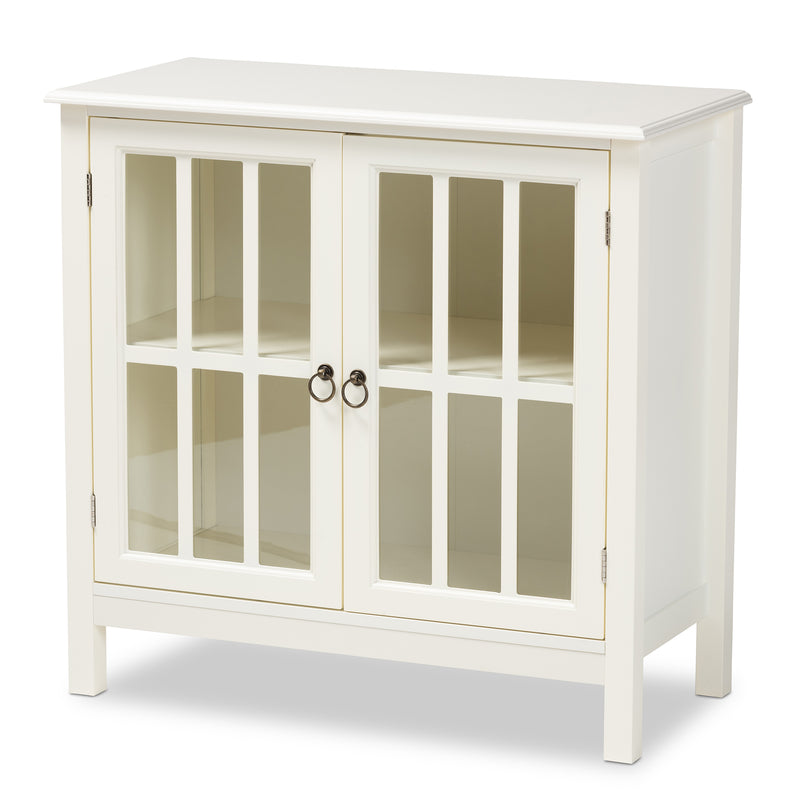 Kendall Kitchen Storage Cabinet Classic White Finished Wood with Glass Doors for Stylish Organization and Display