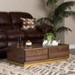 Cormac Coffee Table Mid-Century Modern Transitional Dark Brown Finished Wood and Gold Metal 2-Drawer