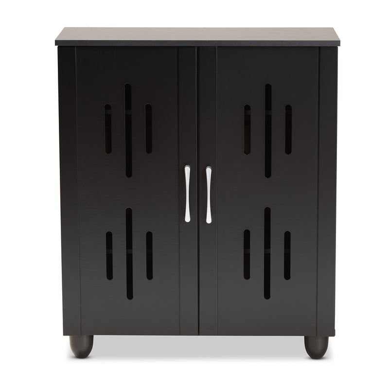 Renley Shoe Storage Cabinet Modern Black Finished Wood 2-Door Organizer for Entryway and Hallway