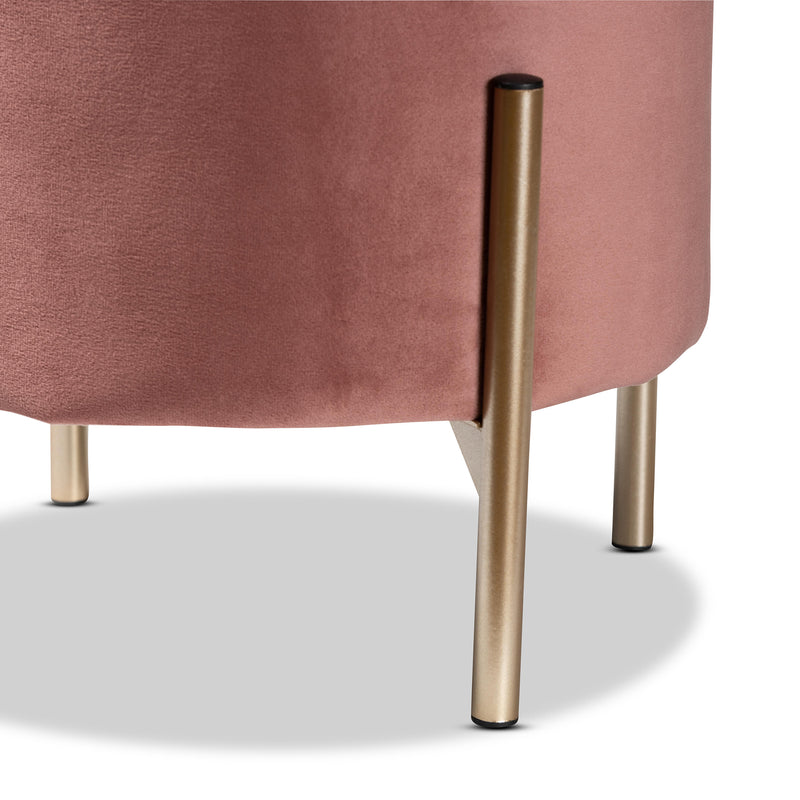 Malina Ottoman Contemporary Glam Luxe Pink Velvet Fabric Upholstered Gold Finished Metal Storage