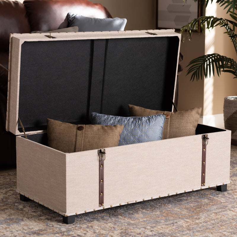 Kyra Ottoman Modern and Contemporary Beige Fabric Upholstered Storage Trunk