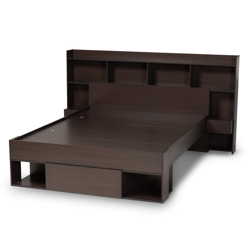 Dexton Queen Size Platform Storage Bed Modern Dark Brown Wood Design with Ample Under-Bed Storage