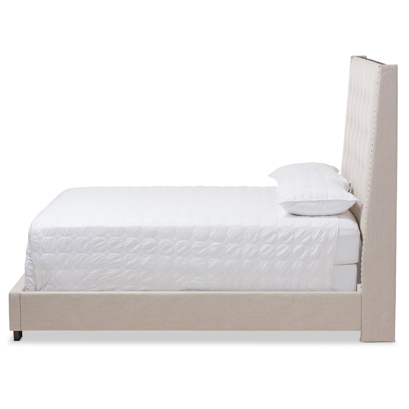 Georgette King Bed - Modern and Contemporary Light Beige Fabric Upholstered