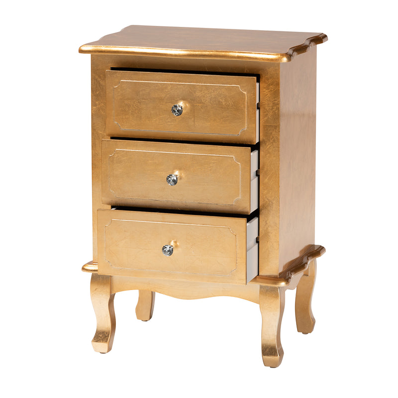 Newton End Table Classic and Traditional Gold Finished Wood 3-Drawer