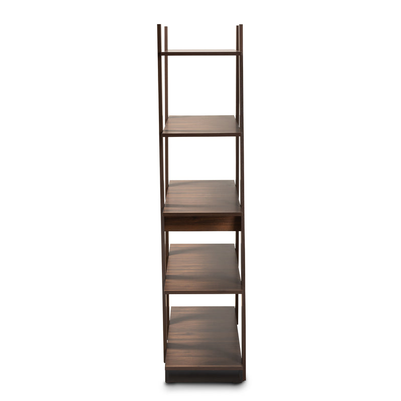 Michio 5-Tier Wood Display Shelf Modern Walnut Brown Geometric Design for Living Room Storage and Decoration