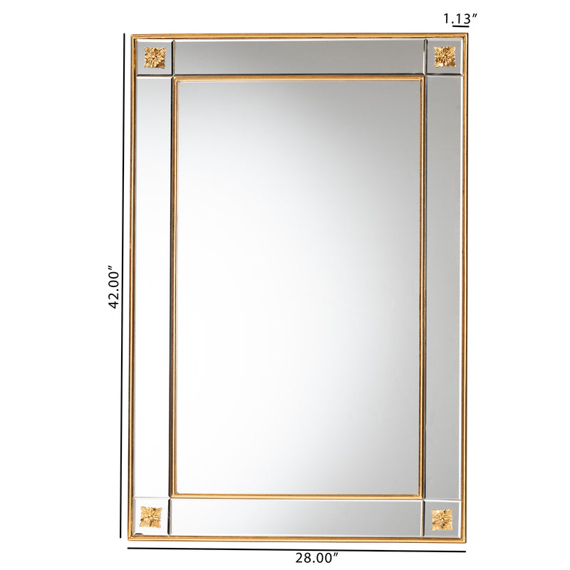 Iara Accent Wall Mirror - Modern Glam Luxe Antique Goldleaf Finished Wood Design for Elegant Home Decor