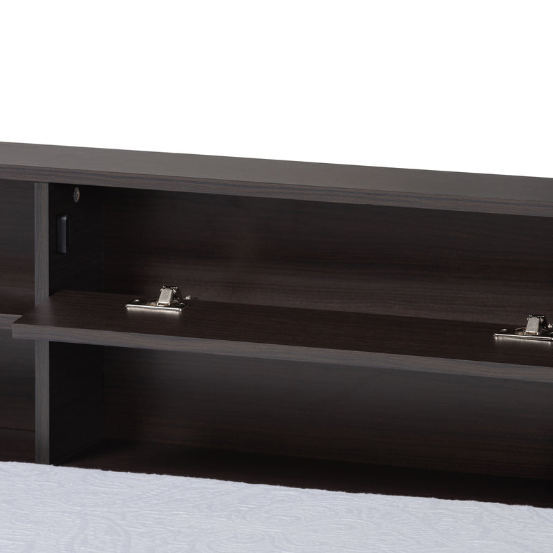 Faraday Twin Size Platform Storage Corner Bed in Dark Brown Finished Wood - Modern Design with Ample Storage Solutions