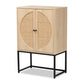 Ardon Storage Cabinet Bohemian Light Brown Wood and Black Metal 2-Door Design with Natural Rattan Accents for Stylish Home Organization