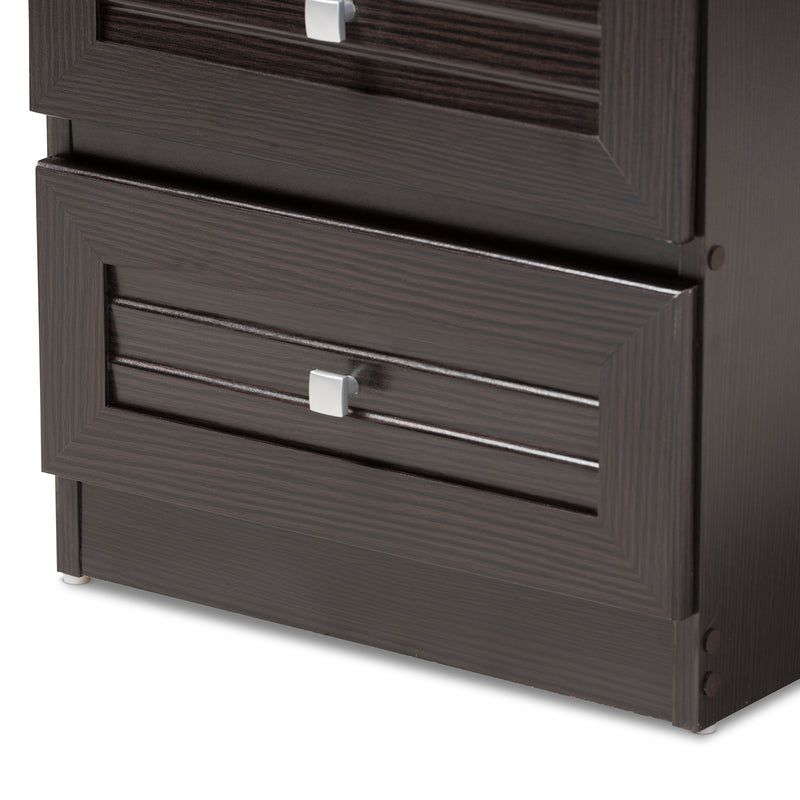 Carine Nightstand - Modern Wenge Brown 2-Drawer Bedroom Furniture for Stylish Storage