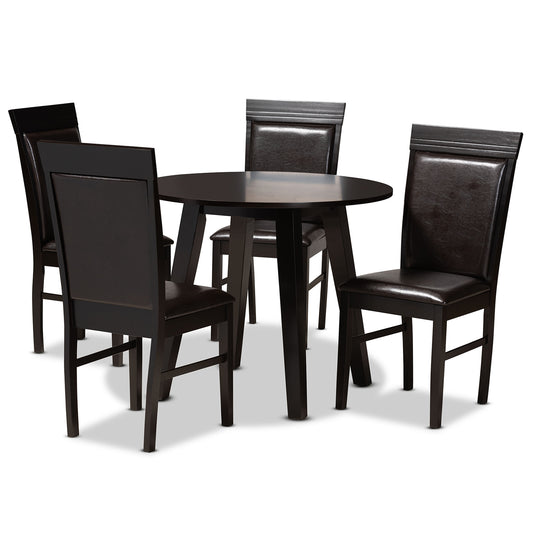 Miya 5-Piece Dining Set Modern Dark Brown Faux Leather Chairs with Dark Brown Finished Wood Table