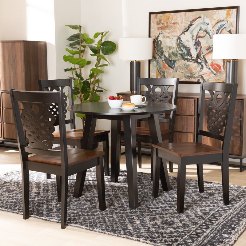 Mina Dining Set Modern Contemporary Transitional Dark Brown Finished Wood 5-Piece