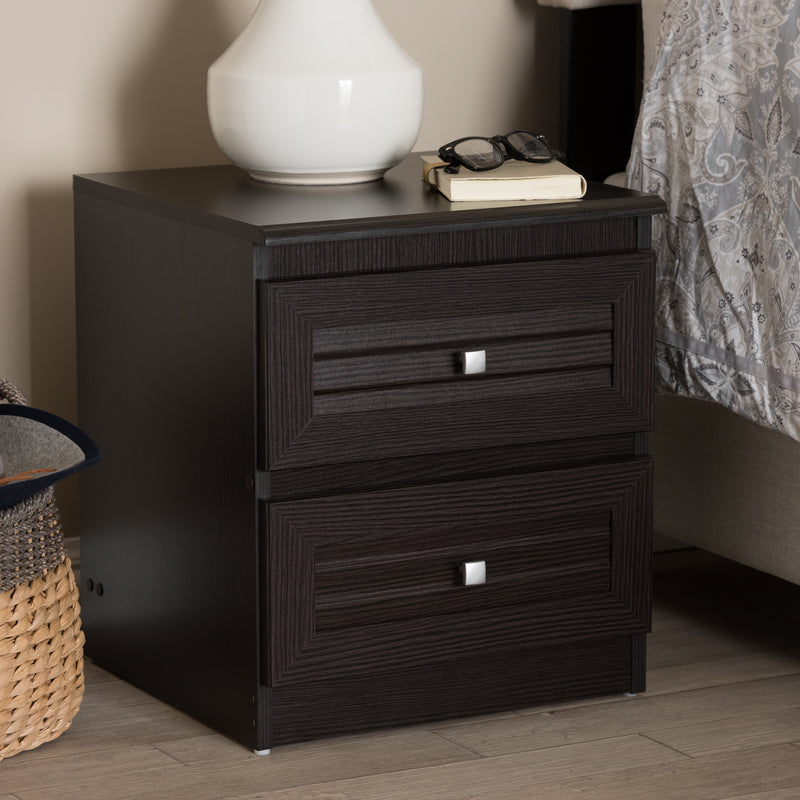 Carine Nightstand - Modern Wenge Brown 2-Drawer Bedroom Furniture for Stylish Storage