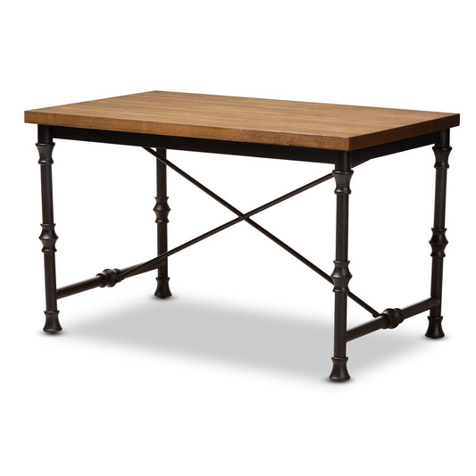 Verdin Vintage Rustic Industrial Style Desk - Wood and Dark Bronze Criss Cross Design for Home Office or Study