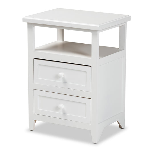 Karsen End Table - Modern White Finished Wood Design with 2 Drawers for Stylish Storage