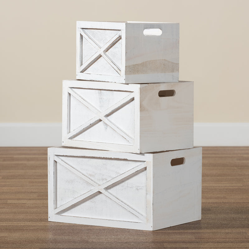 Parra Storage Crate Set Modern Farmhouse Whitewashed Wood 3-Piece Organizer Bins for Home Décor and Storage Solutions