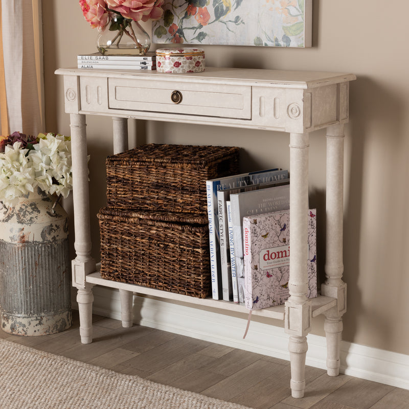 Ariella Console Table Country Cottage Farmhouse Style with 1 Drawer in White Finish