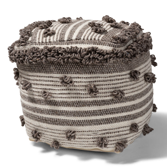 Eligah Pouf Ottoman Moroccan Inspired Handwoven Wool in Ivory and Brown for Stylish Home Decor and Comfortable Seating