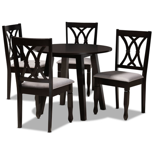 Millie Dining Set Modern and Contemporary Grey Fabric Upholstered Dark Brown Finished Wood 5-Piece