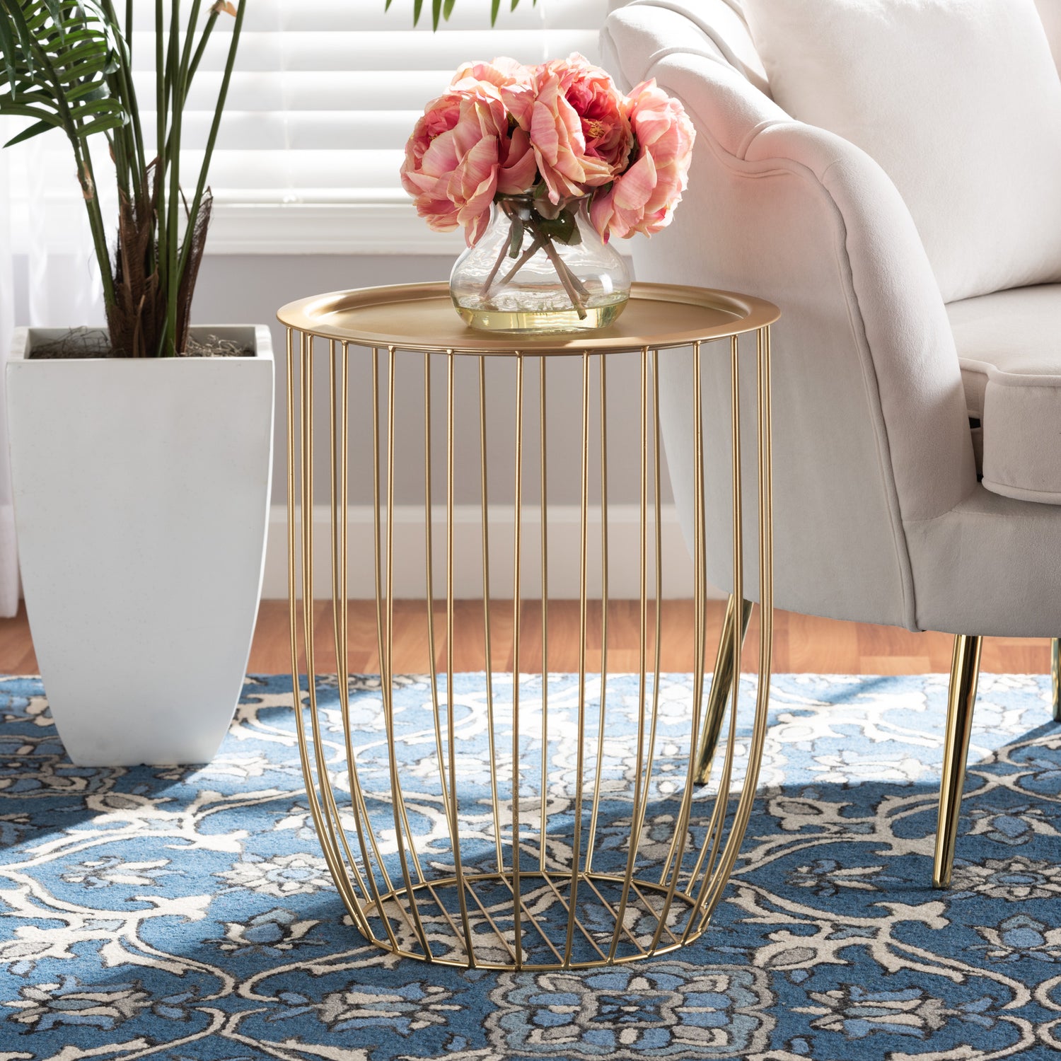 Mabon Modern Gold Finished Metal End Table Contemporary Accent Furniture for Living Room or Bedroom