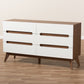 Calypso Mid-Century Modern 6-Drawer Storage Dresser in White and Walnut for Stylish Bedroom Organization