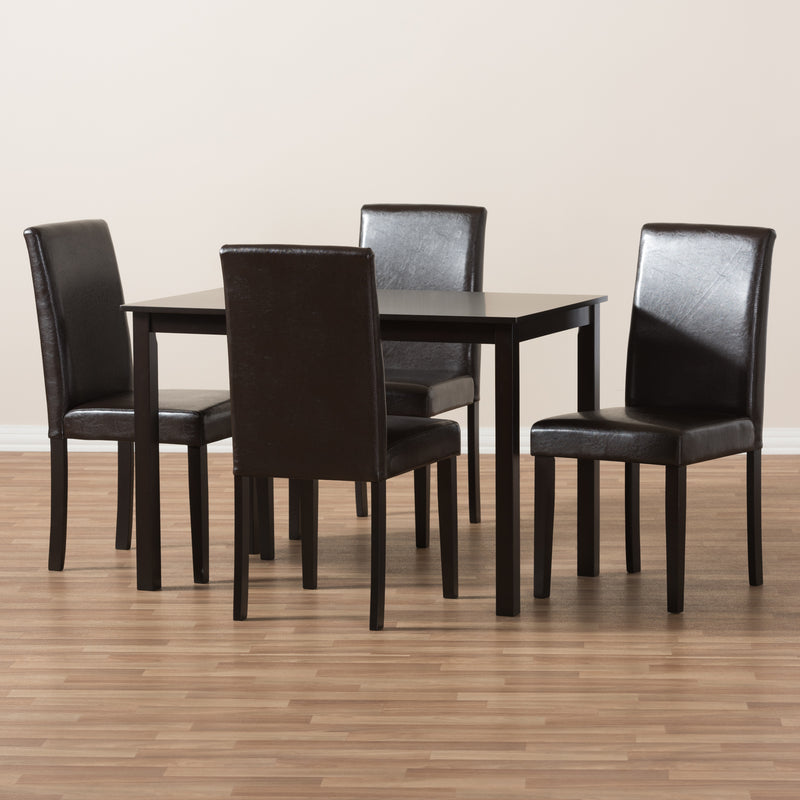 Mia 5-Piece Dining Set in Modern Dark Brown Faux Leather Upholstery