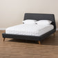 Sinclaire Queen Platform Bed - Modern Dark Grey Fabric Upholstered with Walnut Finish