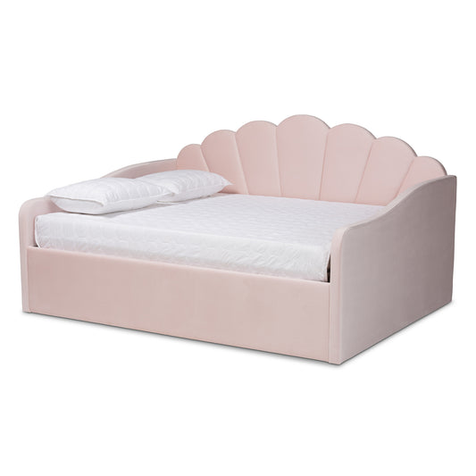 Timila Daybed - Modern and Contemporary Light Pink Velvet Fabric Upholstered