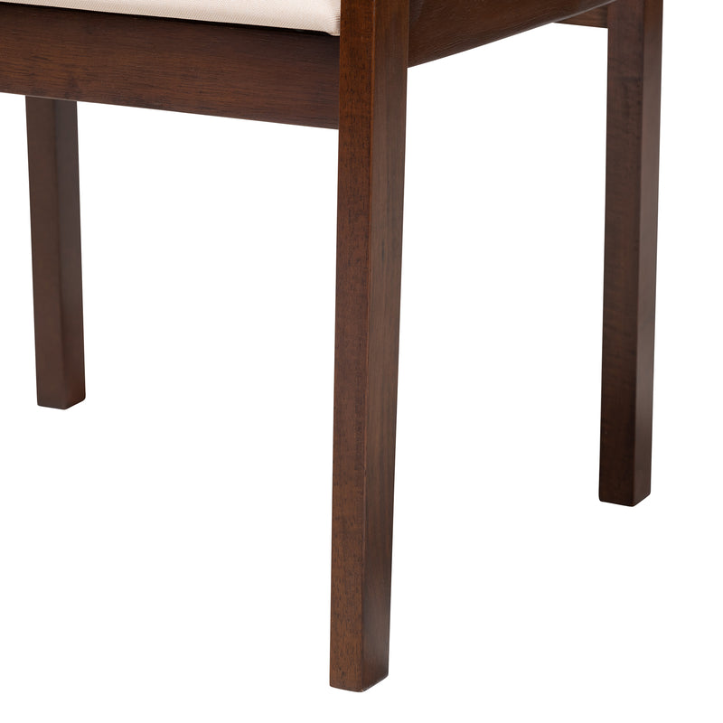 Helene Mid-Century Modern Dining Set 7-Piece Cream Fabric and Dark Brown Finished Wood for Stylish Dining Rooms