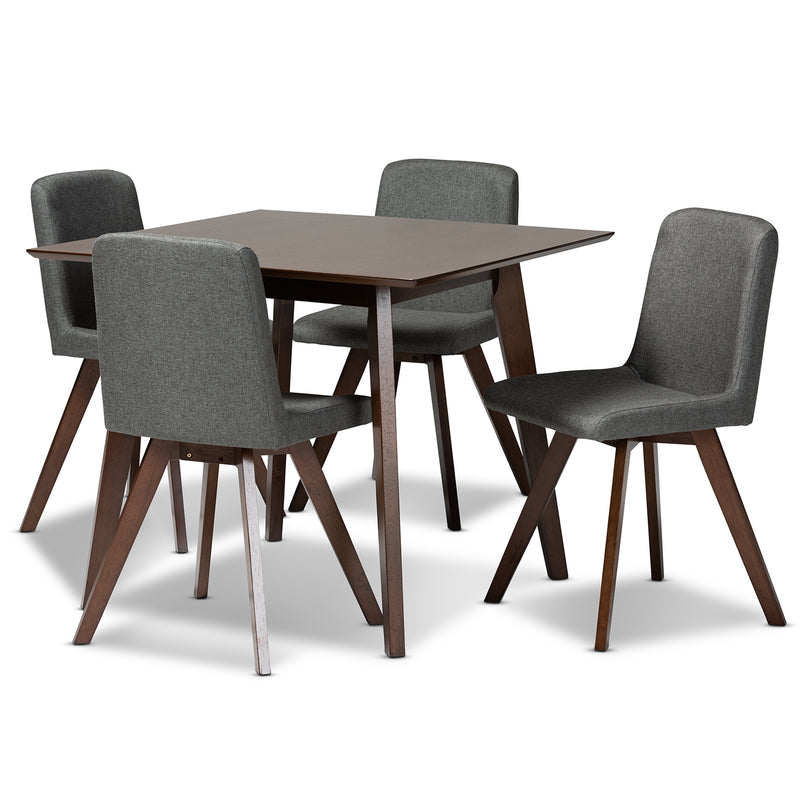 Pernille Modern Transitional 5-Piece Dining Set with Grey Upholstery and Walnut Finish