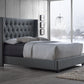 Katherine King Size Wingback Bed in Contemporary Grey Fabric with Nail Head Trim and Elegant Design