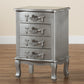 Callen End Table Classic and Traditional Brushed Silver Finished Wood 4-Drawer