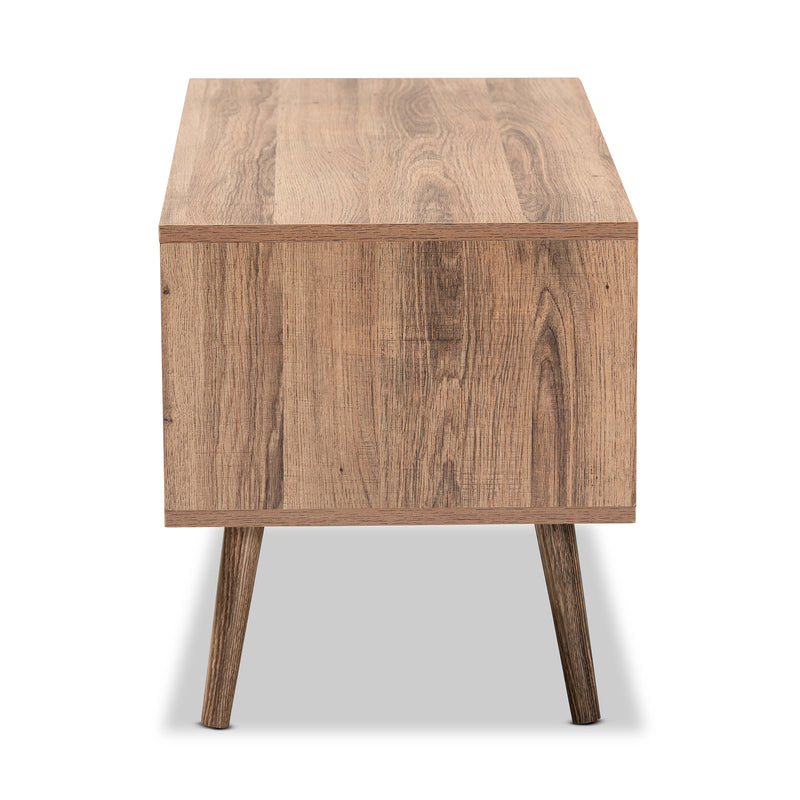 Yuna Coffee Table - Mid-Century Modern Design with Natural Brown Wood and Black Metal, Features 1-Door Storage Solution