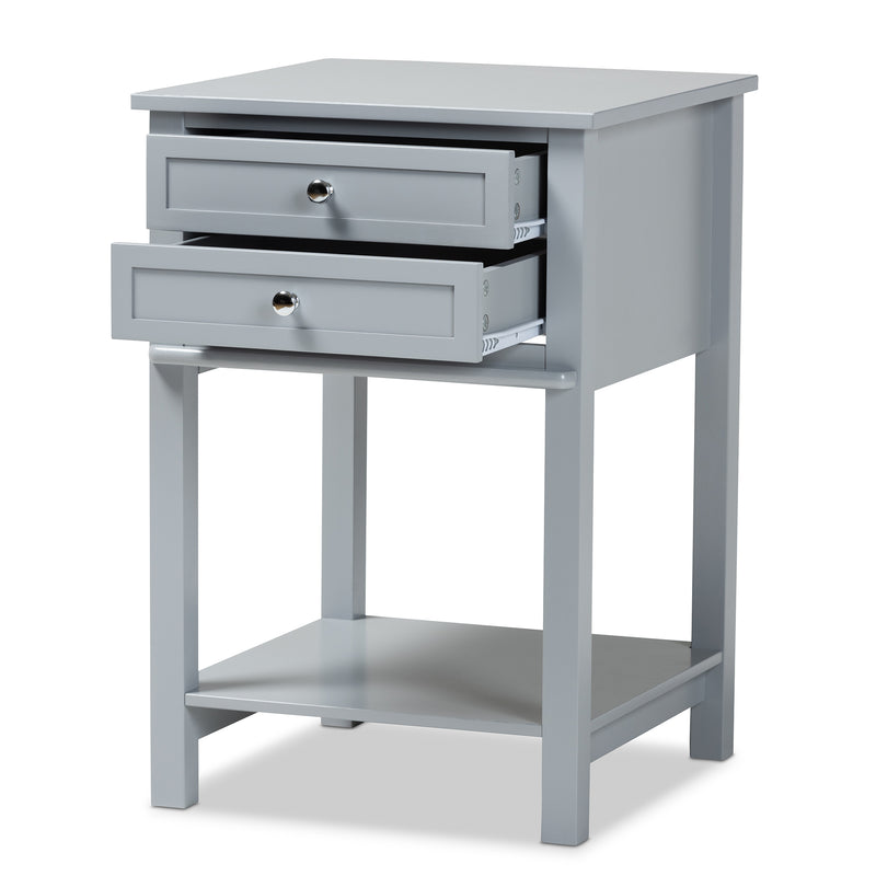 Willow End Table Modern Transitional Light Grey Finished 2-Drawer Wood