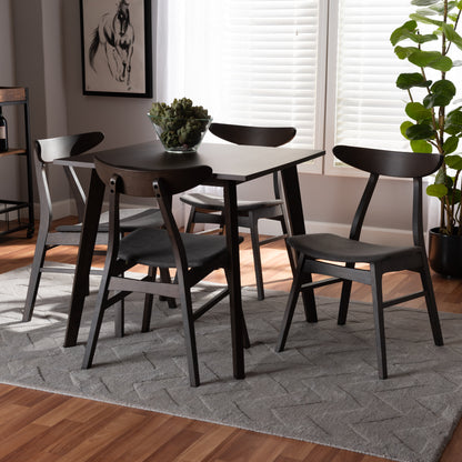 Britte Dining Set Mid-Century Modern Dark Grey Fabric Upholstered Dark Oak Brown Finished 5-Piece