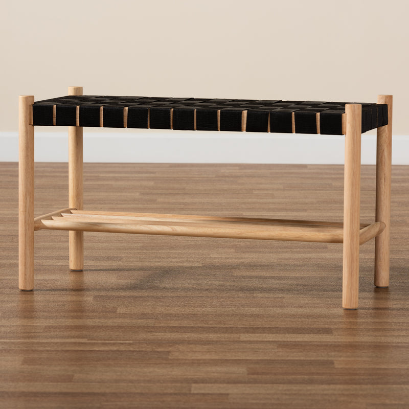 Cadmus Rustic Mid-Century Modern Wood Bench in Black and Oak Finish - Stylish Seating for Entryway, Living Room or Bedroom