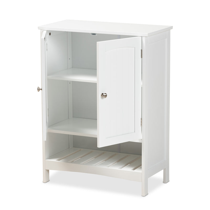 Jaela Bathroom Storage Cabinet Modern White Finished Wood 2-Door Organizer for Stylish Home Décor and Efficient Space Management