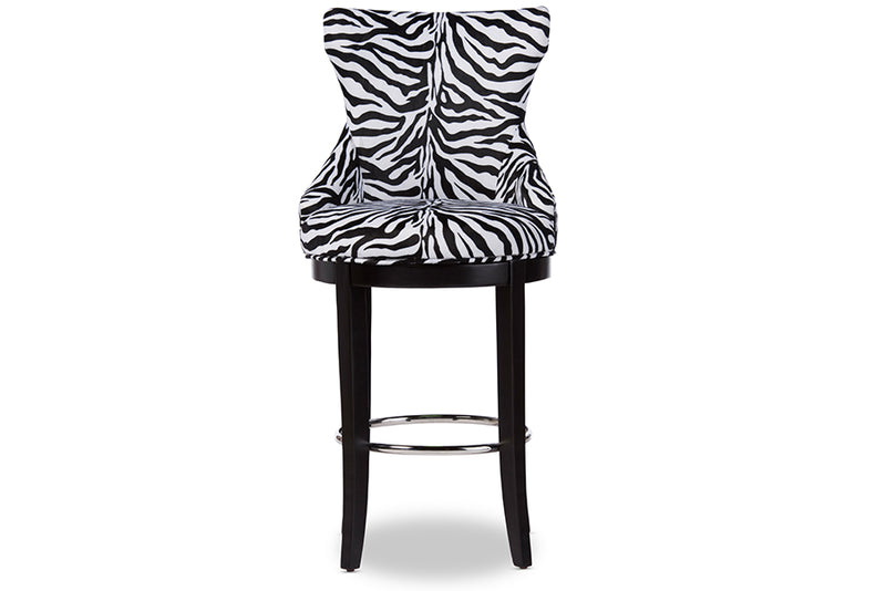 Peace Bar Stool - Modern Zebra-Print Fabric Upholstered Design with Metal Footrest for Stylish Seating