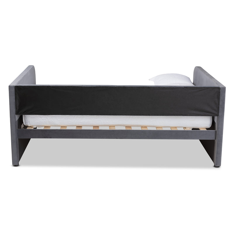 Basanti Full Size Daybed Modern Contemporary Grey Velvet Upholstered with 2 Drawers for Stylish Storage and Comfort