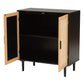 Maureen Storage Cabinet Mid-Century Modern Espresso Brown Wood and Rattan 2-Door Design for Stylish Organization