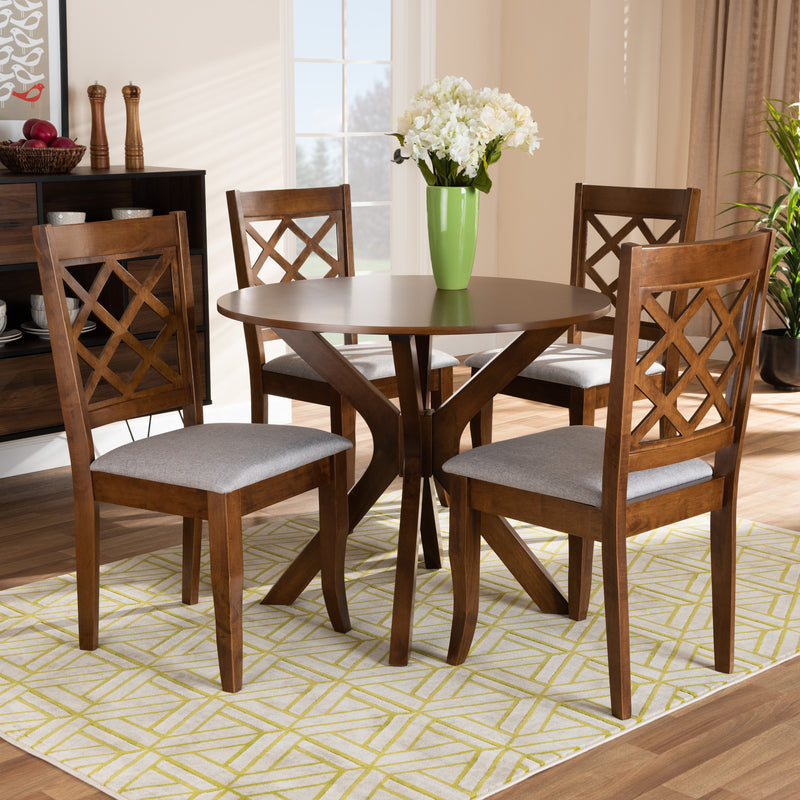 Jana Dining Set Modern and Contemporary Grey Fabric Upholstered Dark Brown Finished Wood 5-Piece