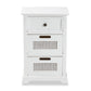 Pratt Modern End Table with 3 Drawers, White Wood and Rattan Design for Living Room or Bedroom Storage