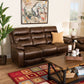 Beasley Reclining Sofa - Modern 3-Seater in Distressed Brown Faux Leather for Stylish Comfort and Relaxation