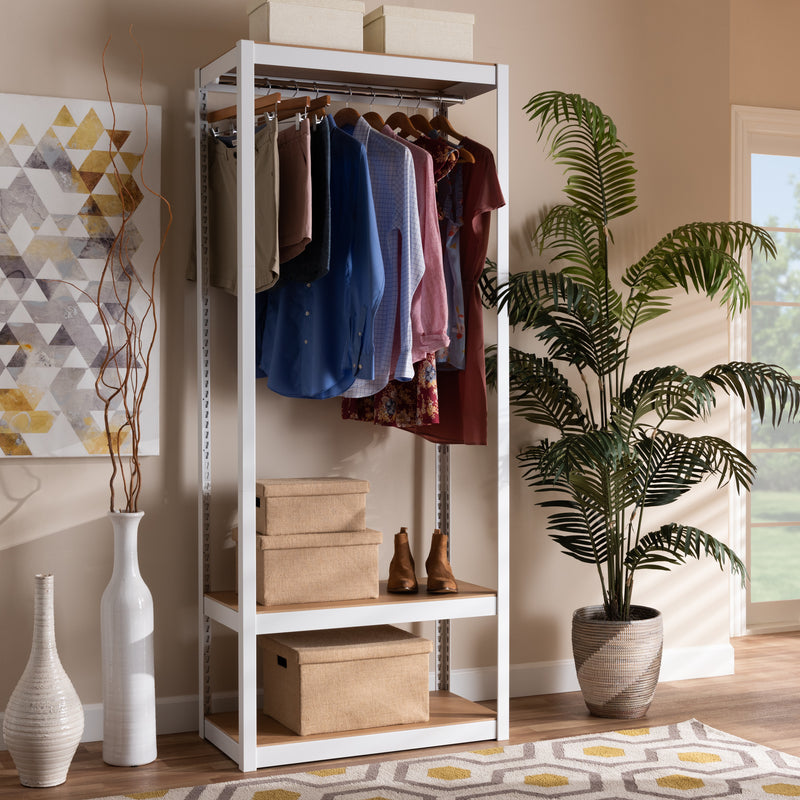 Elton Closet Organizer Modern Free-Standing Metal Storage Unit with 3 Shelves in White Finish for Efficient Home Organization