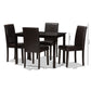 Mia 5-Piece Dining Set in Modern Dark Brown Faux Leather Upholstery