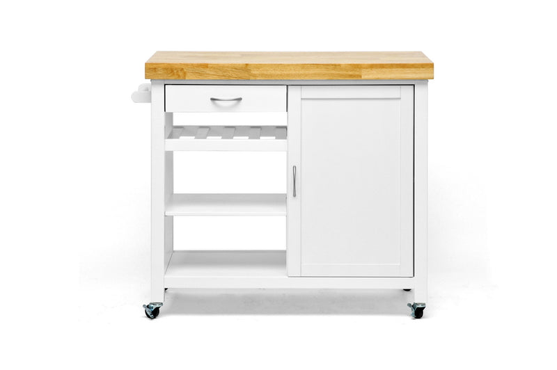 Denver Kitchen Cart White Modern Design with Storage and Wheels for Easy Mobility