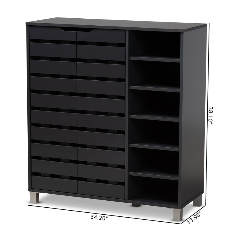 Shirley Shoe Storage Cabinet Modern and Contemporary Dark Grey Finished 2-Door Wood with Open Shelves