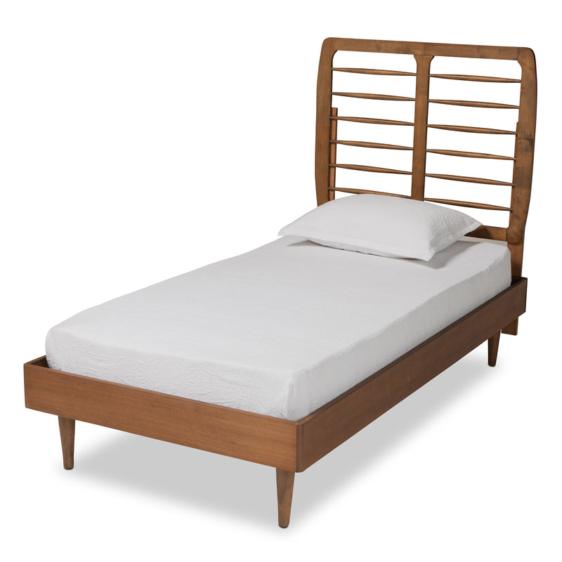 Rayna Twin Size Platform Bed - Mid-Century Modern Walnut Brown Wood, Stylish and Durable Bedroom Furniture