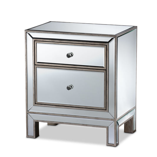 Fadri Mirrored End Table with 2 Drawers in Contemporary Glam Luxe Style