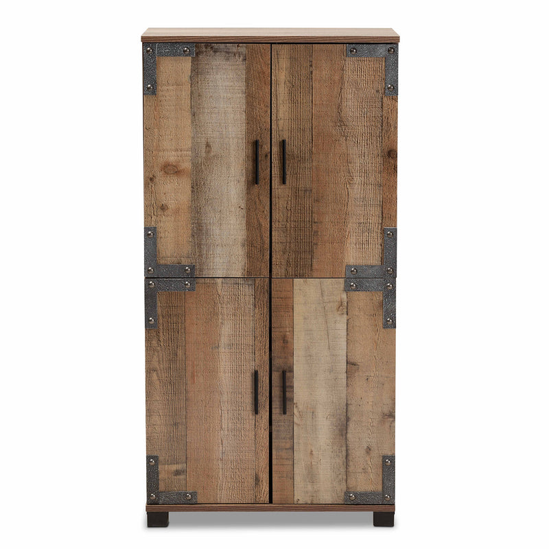 Cyrille Shoe Cabinet Modern Farmhouse Style with Rustic Wood Finish and 4 Doors for Ample Storage